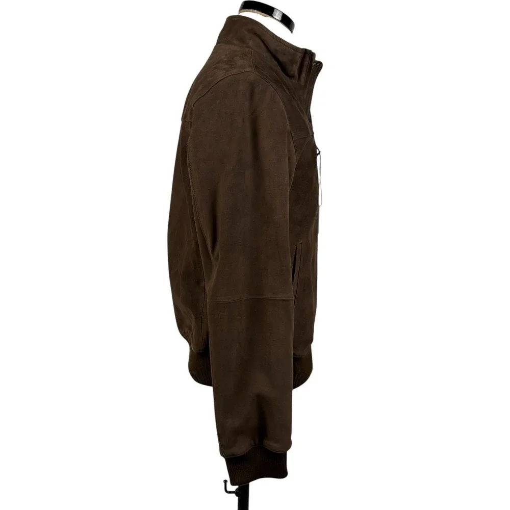 Brooks Brothers Brown Suede Leather‎ Jacket Mens S Full Zip Bomber Pockets NEW